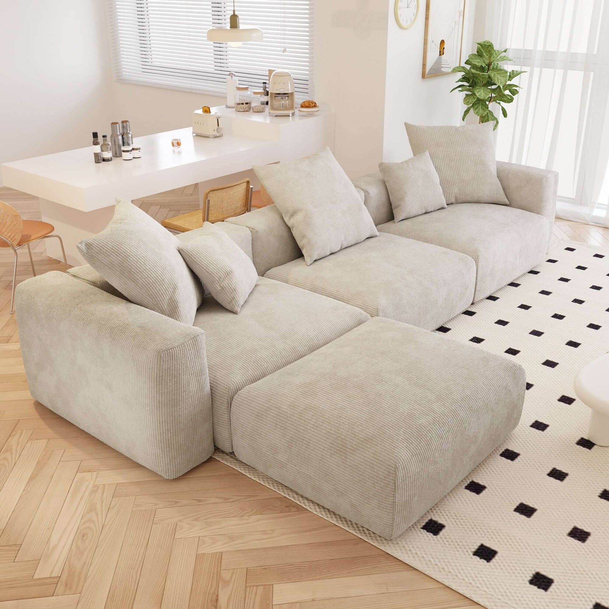 Big-Plush Modular Corduroy Sectional Sofa Customizable (Brown, Black, or Beige)