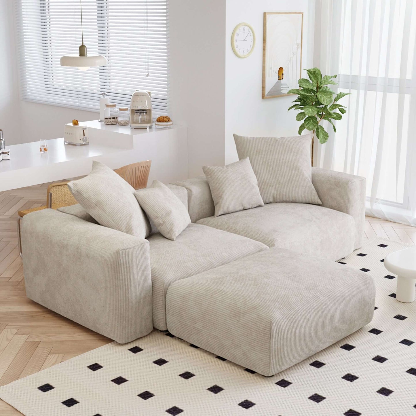 Big-Plush Modular Corduroy Sectional Sofa Customizable (Brown, Black, or Beige)