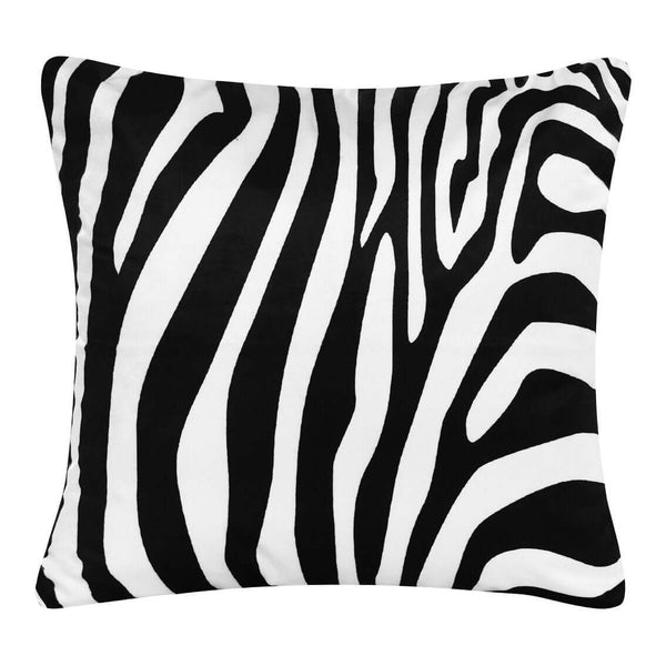 Black And White Polyester Zebra Print Zippered Throw Pillow 20x20