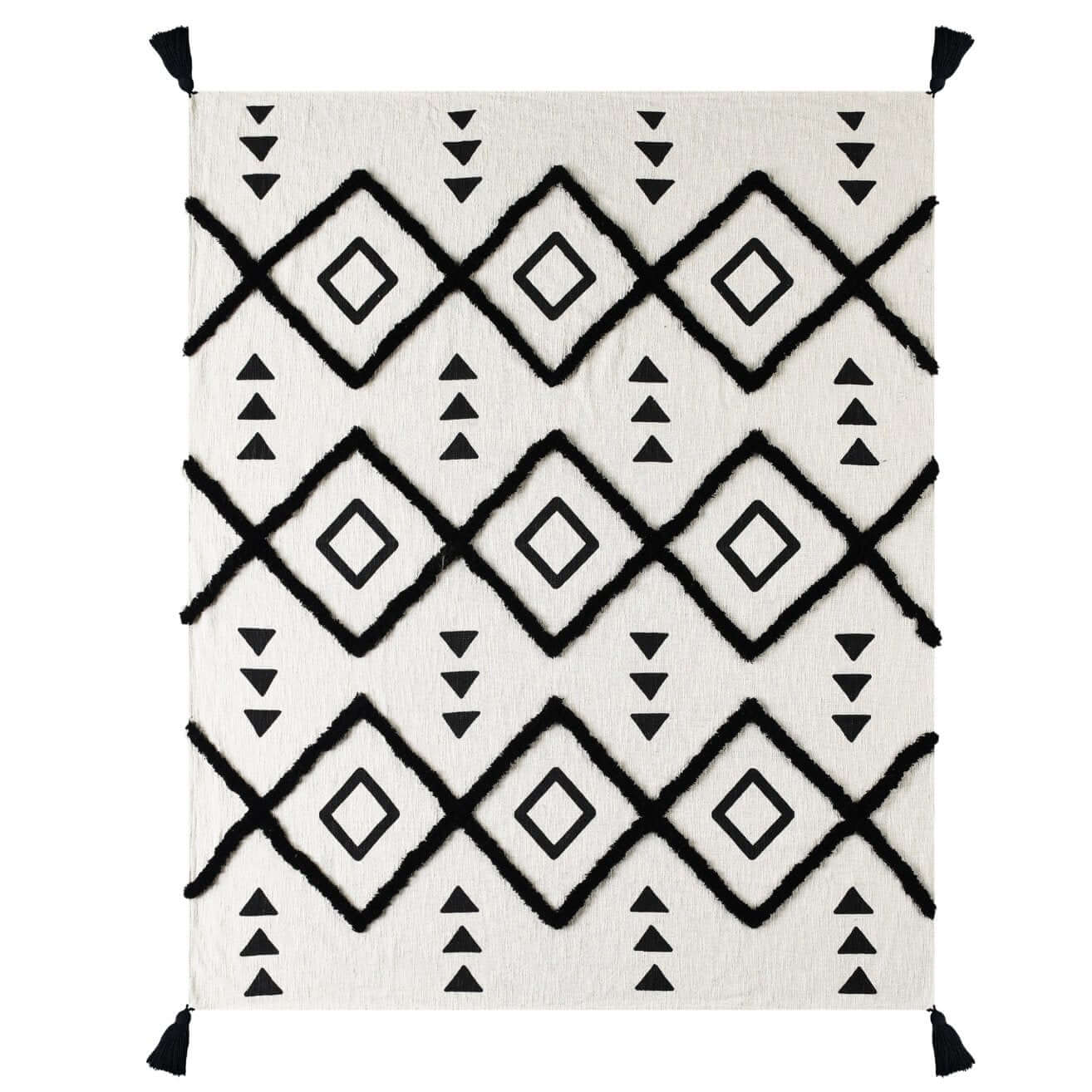 Black And White Woven Cotton Geometric Throw Blanket - Revel Sofa 