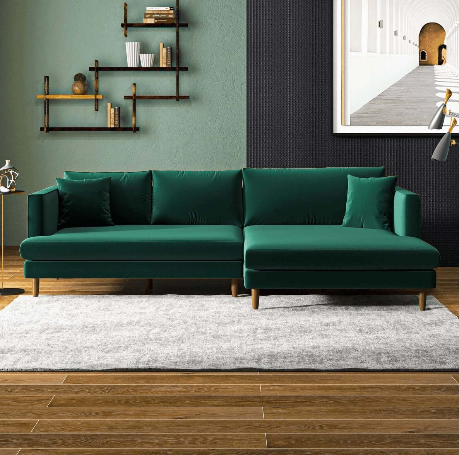 Blake Modern Velvet L-Shape Chaise Sectional Sofa 107" - Revel Sofa 