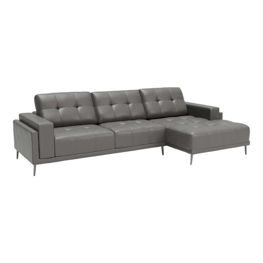 Bliss Leather L-Shape Chaise Sectional Sofa, Beige or Gray 122" - Revel Sofa 