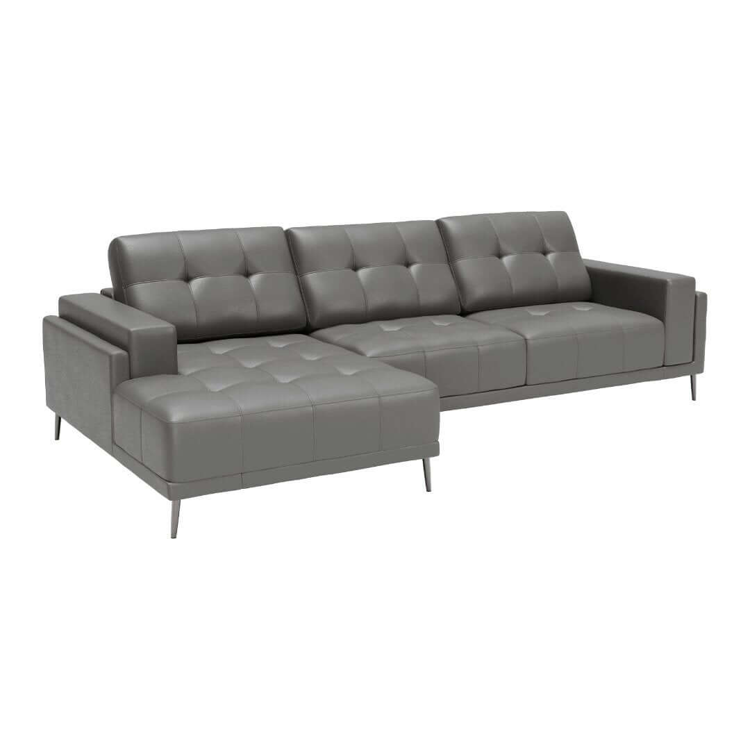 Bliss Leather L-Shape Chaise Sectional Sofa, Beige or Gray 122" - Revel Sofa 