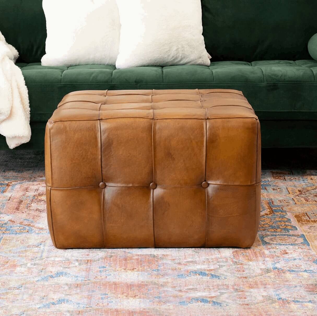 Bonto MCM Tufted Square Genuine Leather Ottoman - Revel Sofa 