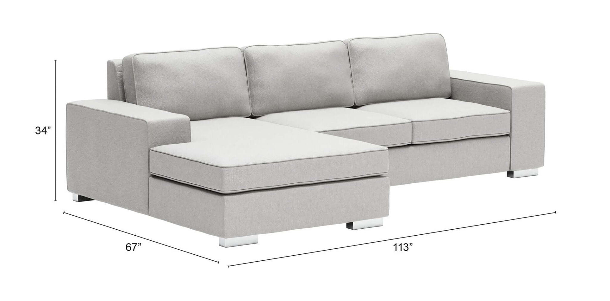 Brickell Modern Reversible Chaise Sectional Sofa 113" - Revel Sofa 