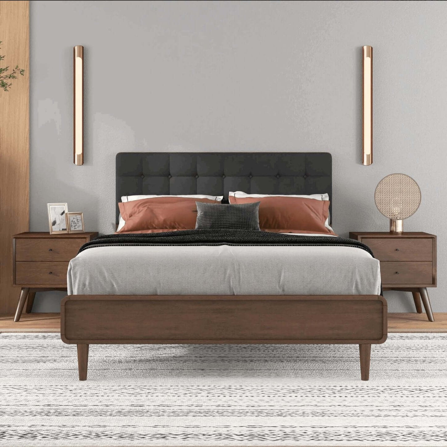 Bryce Dark Gray Fabric Upholstered Platform Bed - Revel Sofa 