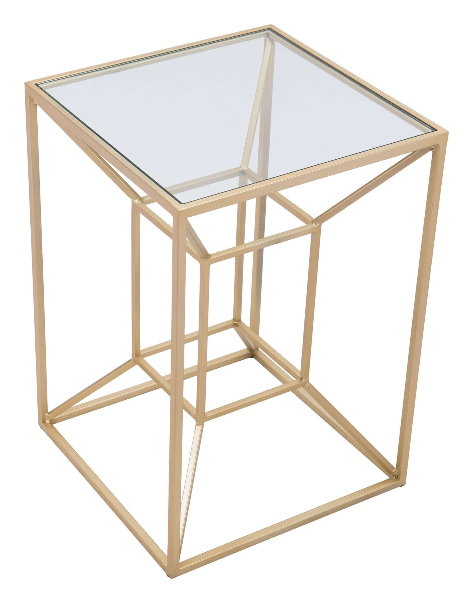 Canyon Side Accent End Table Gold Base Square Glass Top - Revel Sofa 