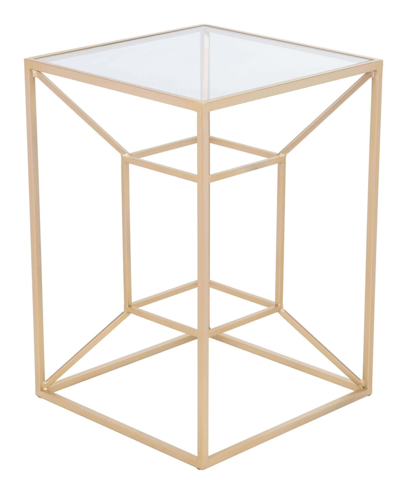 Canyon Side Accent End Table Gold Base Square Glass Top - Revel Sofa 