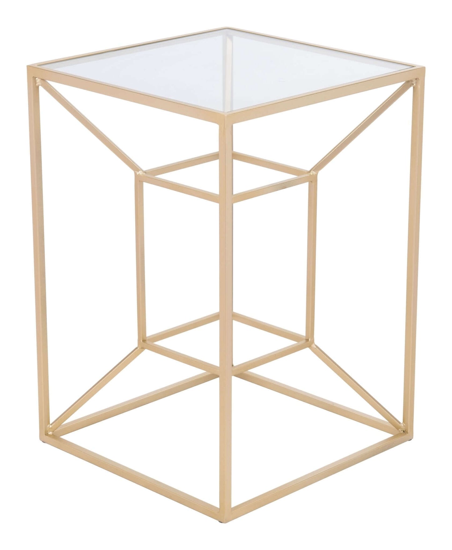 Canyon Side Accent End Table Gold Base Square Glass Top - Revel Sofa 