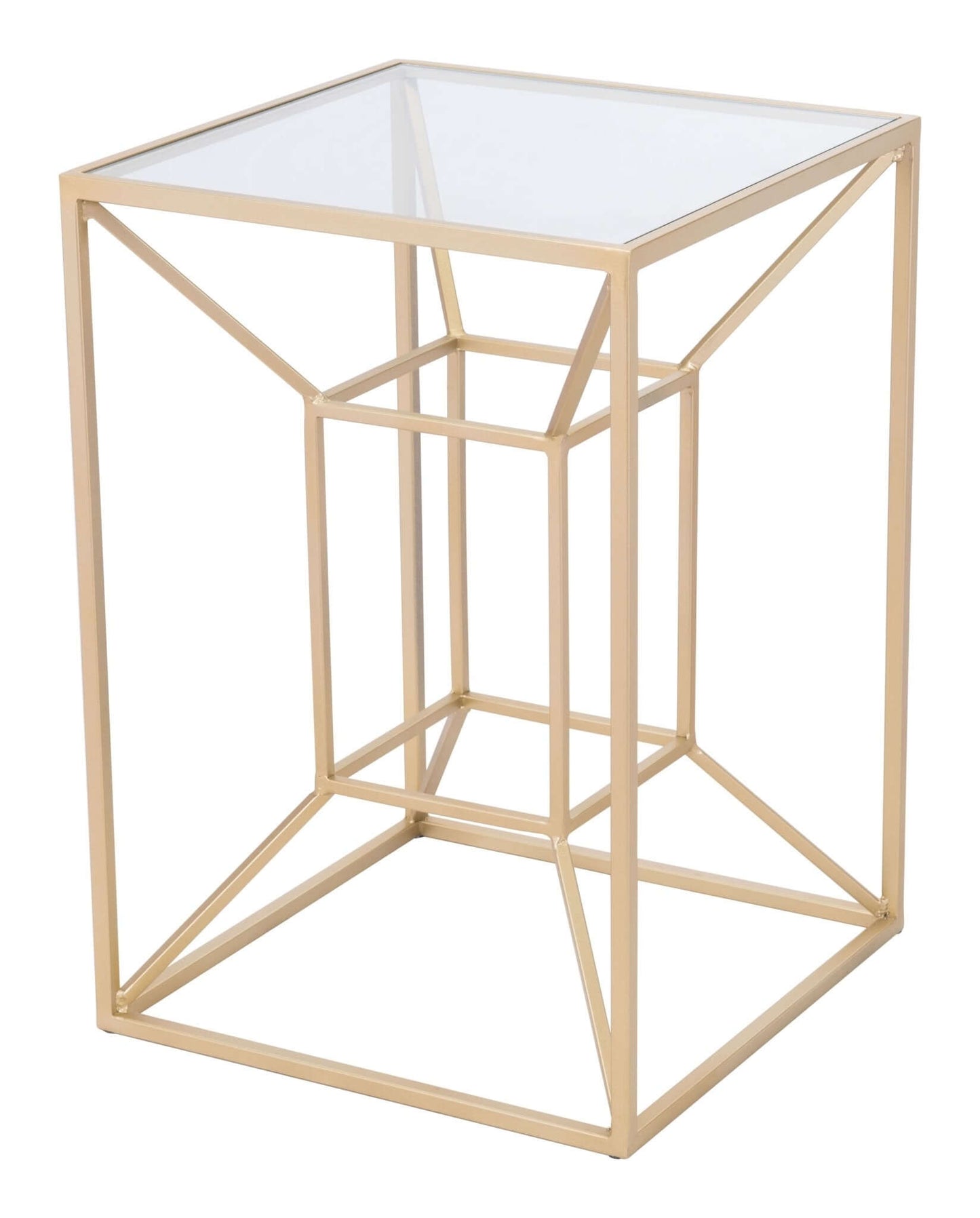 Canyon Side Accent End Table Gold Base Square Glass Top - Revel Sofa 