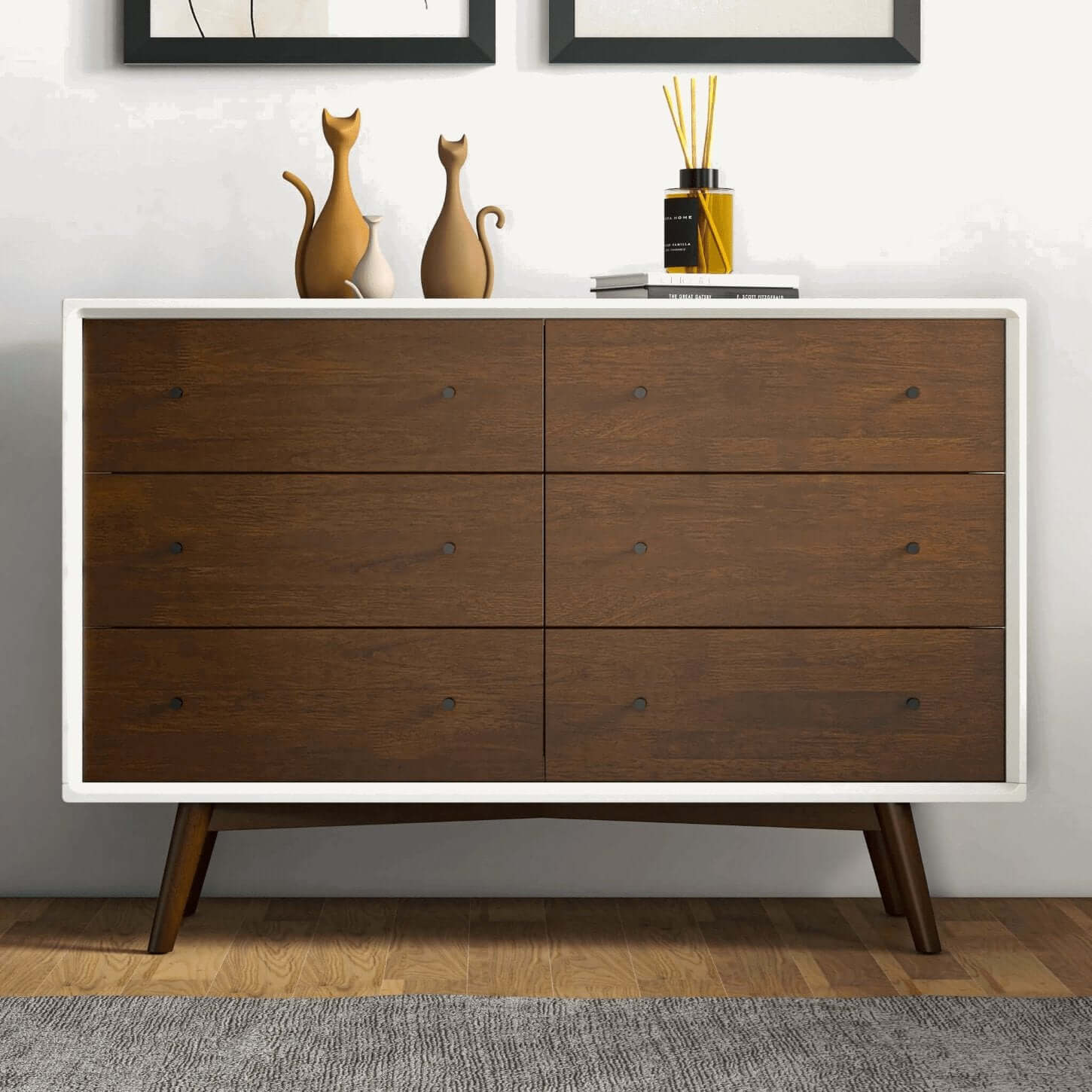 Caroline MCM Solid Wood Dresser Walnut Finish (47") - Revel Sofa 