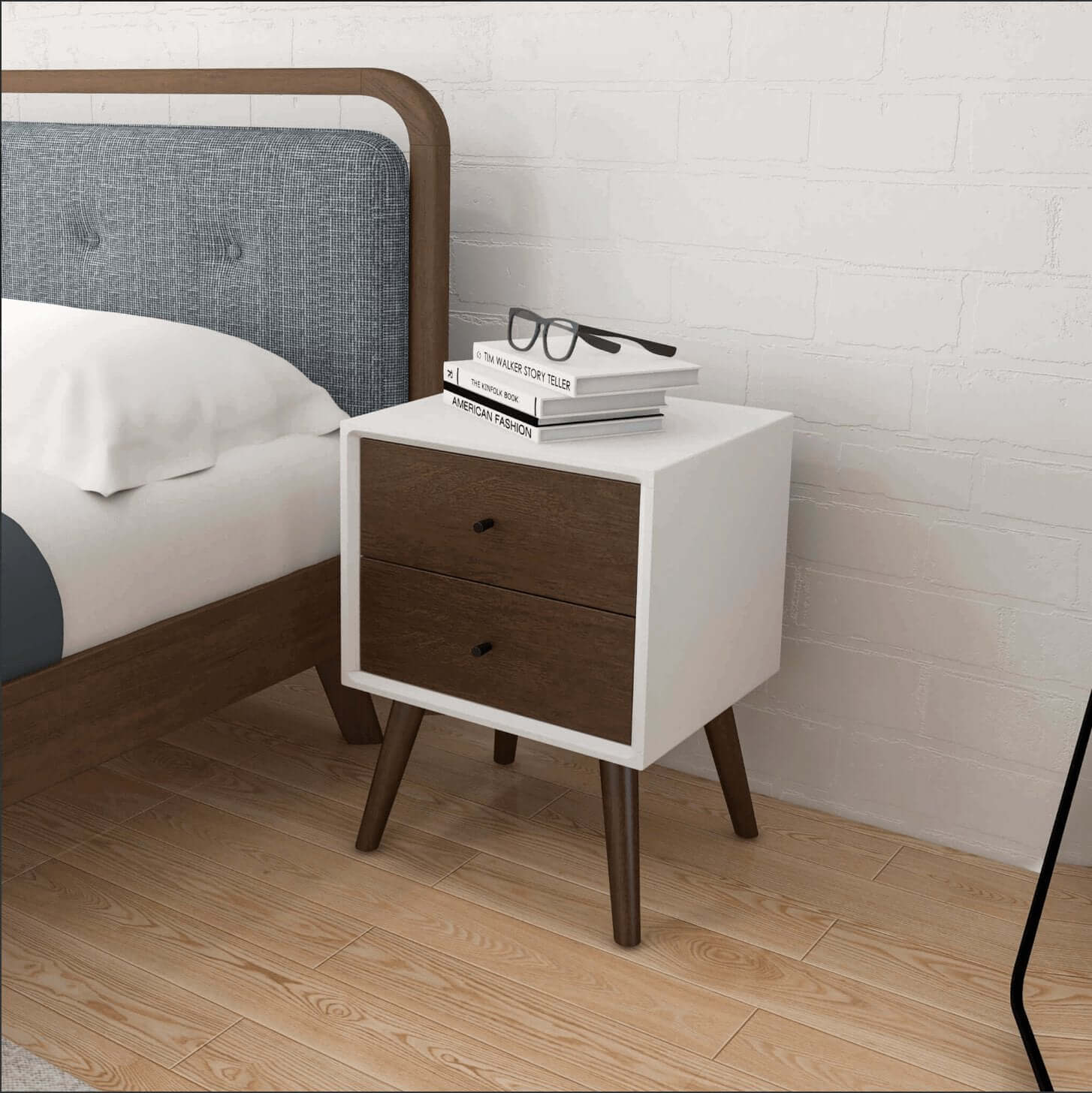 Caroline MCM Style Wood Nightstand - Revel Sofa 