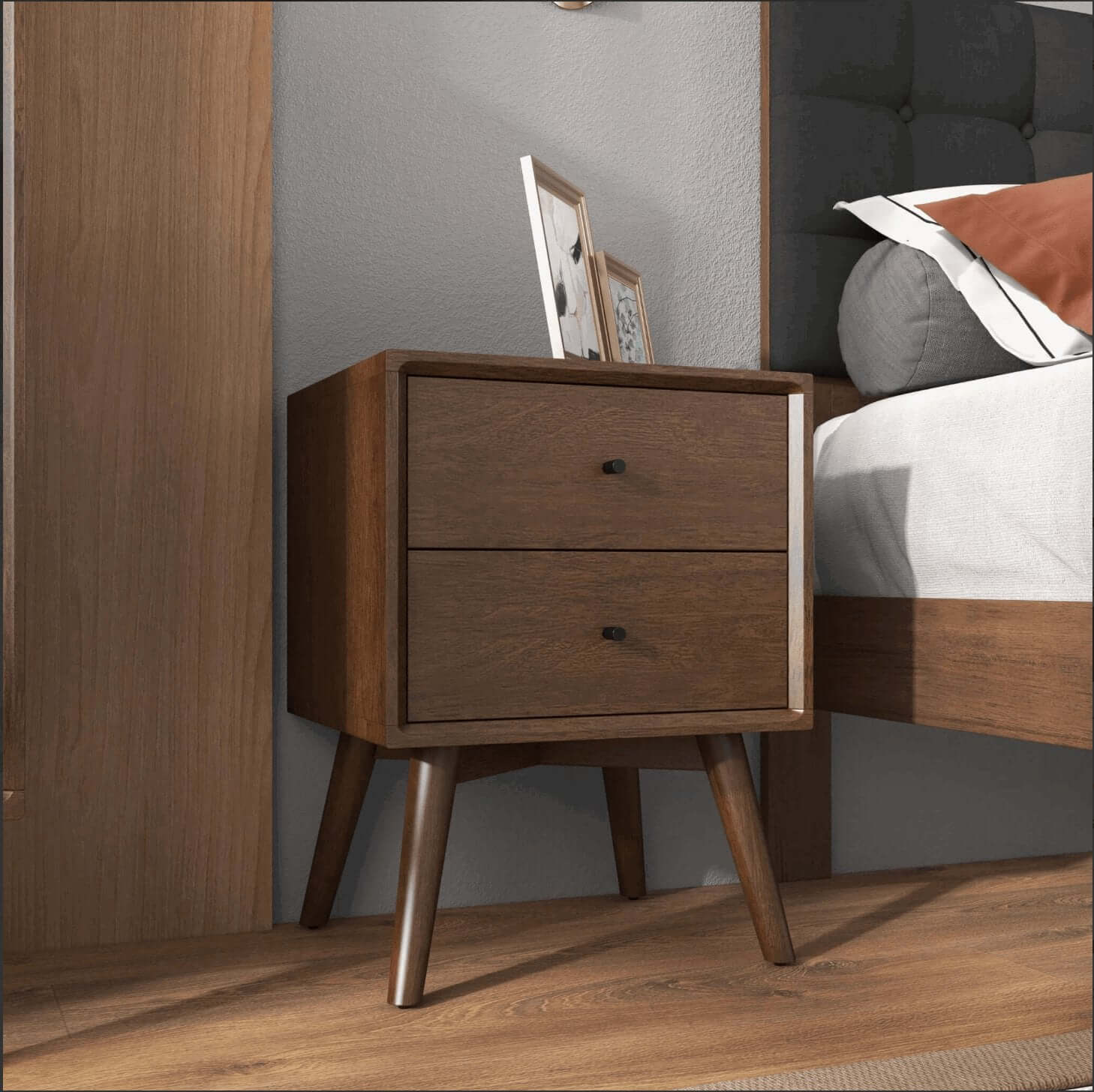 Caroline MCM Style Wood Nightstand - Revel Sofa 