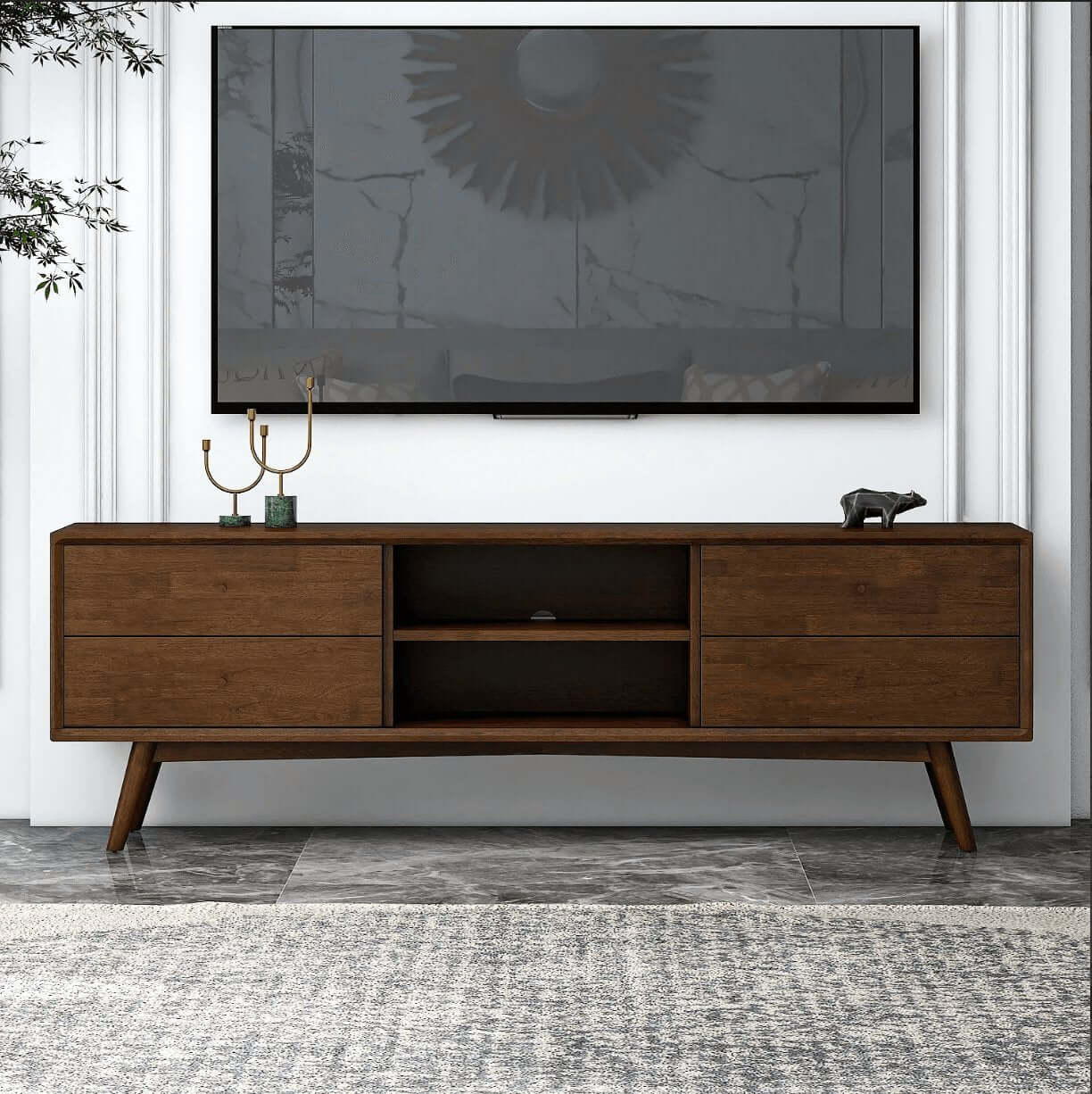 Caroline MCM Solid Wood TV Console Stand 71" - Revel Sofa 