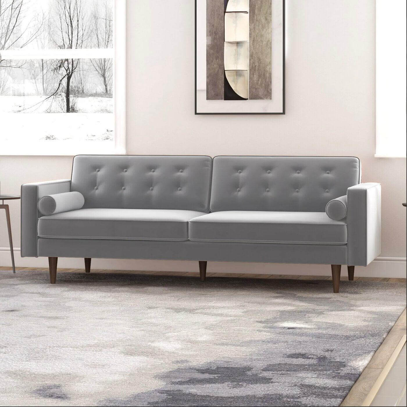 Casey MCM Style Button Tufted Velvet Sofa 84" - Revel Sofa 