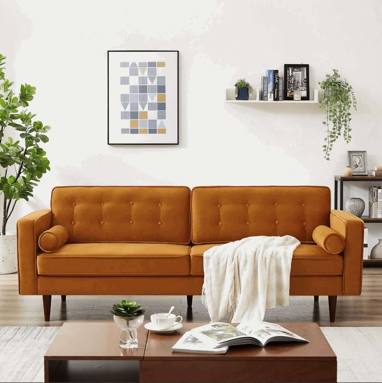 'Casey' Mid-Century Modern Gray Velvet Sofa
