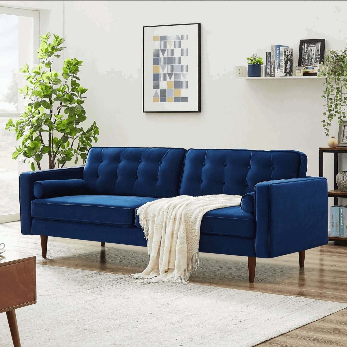 'Casey' Mid-Century Modern Gray Velvet Sofa