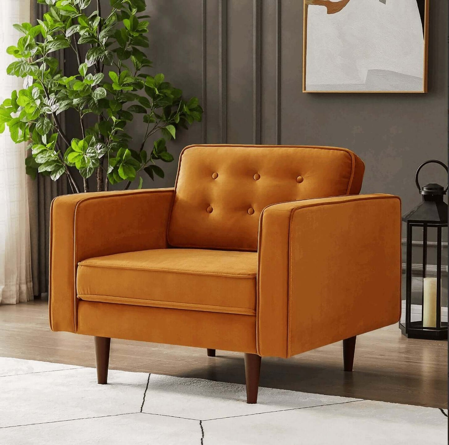 Casey MCM Style Velvet Lounge Chair - Revel Sofa 