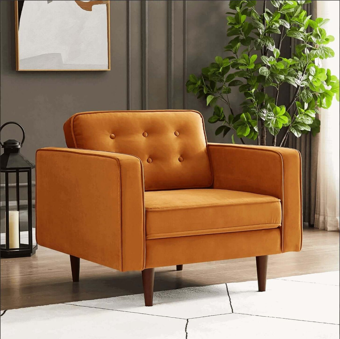 Casey MCM Style Velvet Lounge Chair - Revel Sofa 