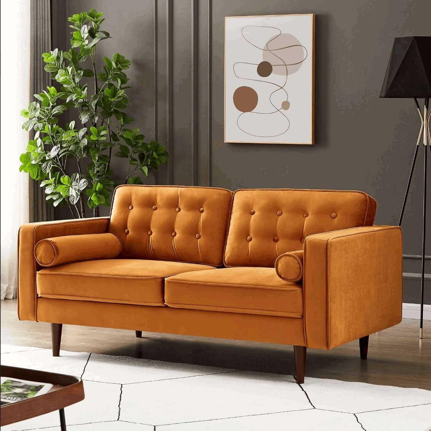 Casey MCM Button Tufted Velvet Sofa Loveseat 65" - Revel Sofa 