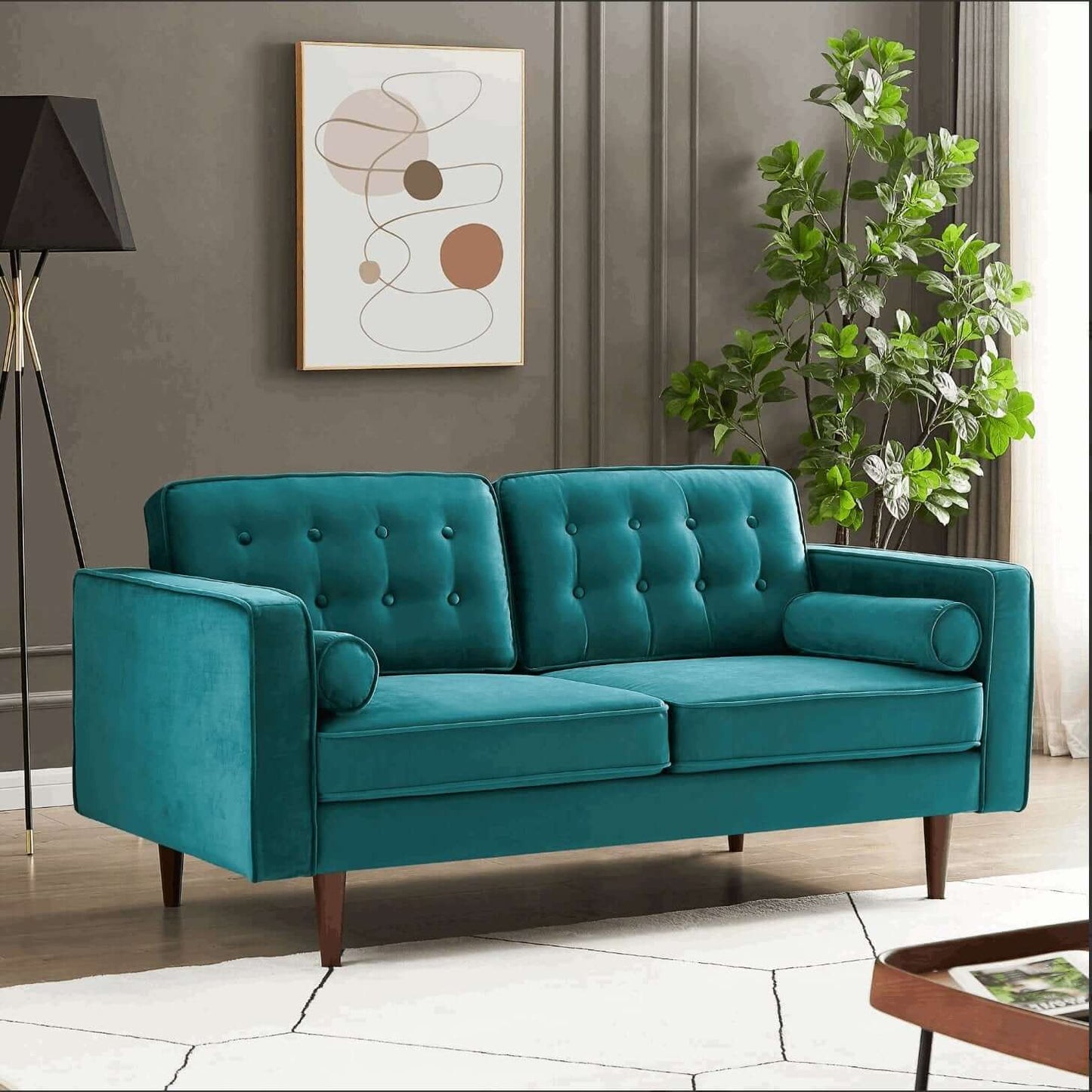 Casey MCM Button Tufted Velvet Sofa Loveseat 65" - Revel Sofa 