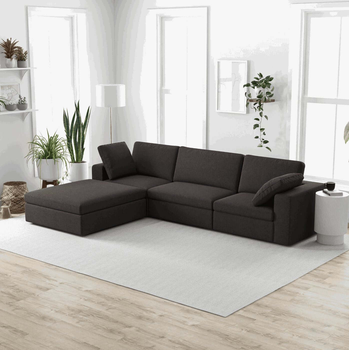 Cecilia Modular Sectional Sofa with Reversible Chaise, Dark Gray 121" - Revel Sofa 