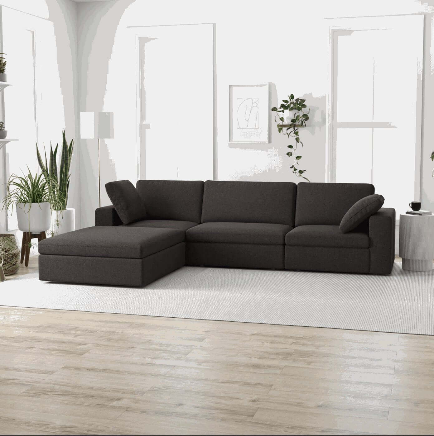 Cecilia Modular Sectional Sofa with Reversible Chaise, Dark Gray 121" - Revel Sofa 