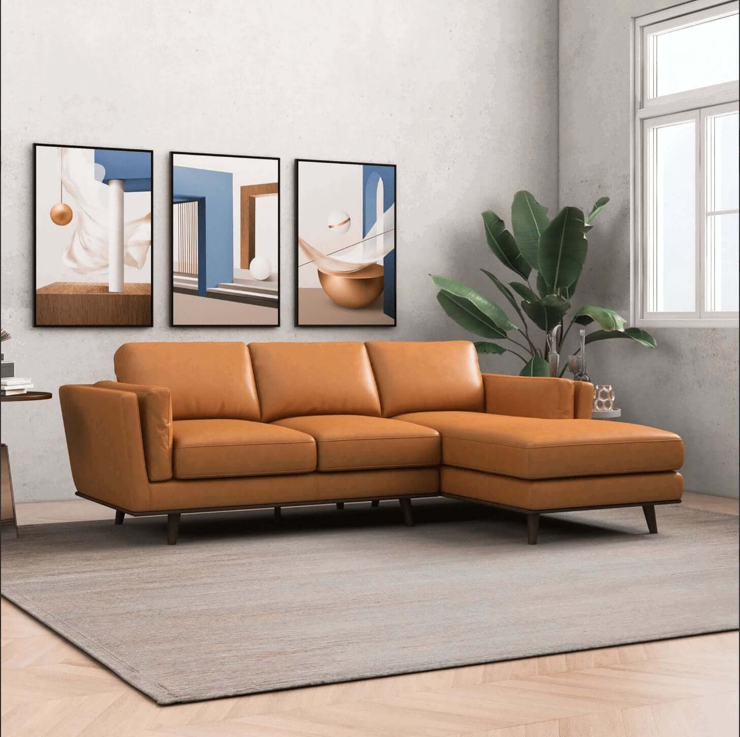 Chase MCM Leather Chaise Sectional Sofa 92" - Revel Sofa 