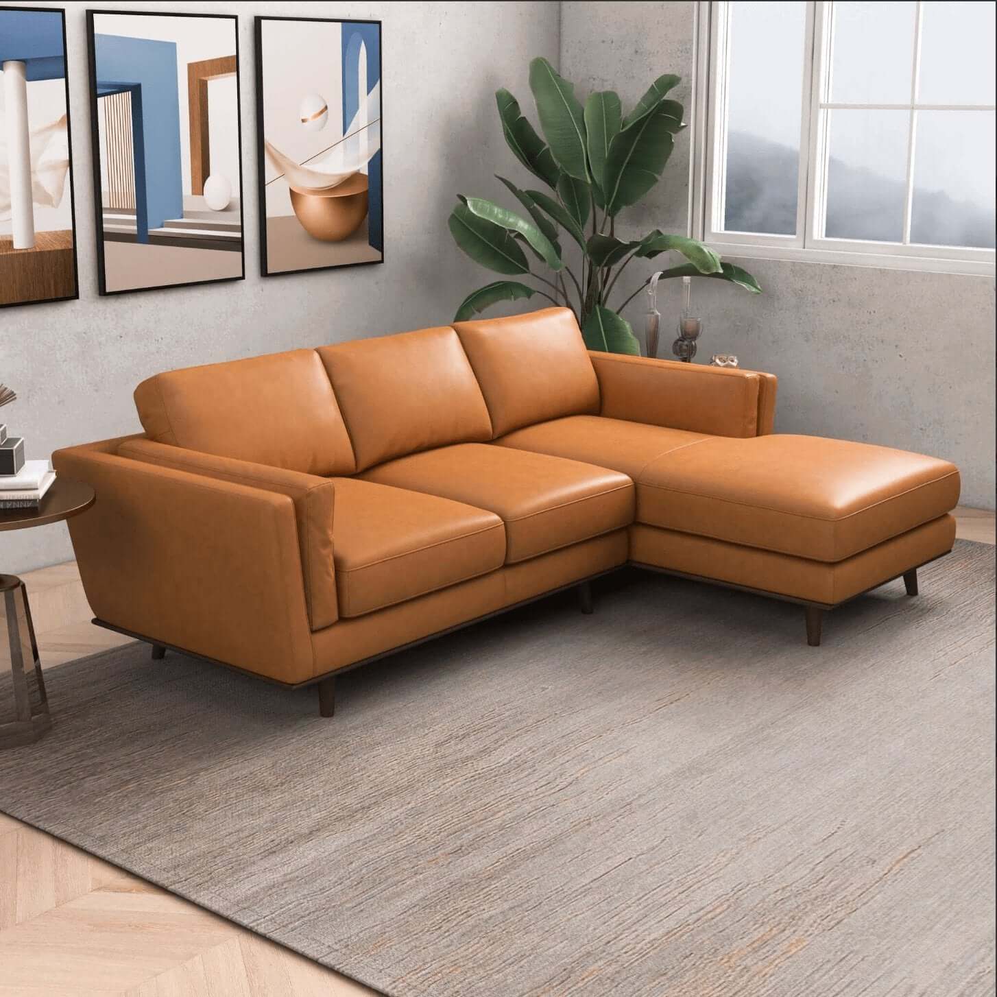 Chase MCM Leather Chaise Sectional Sofa 92" - Revel Sofa 