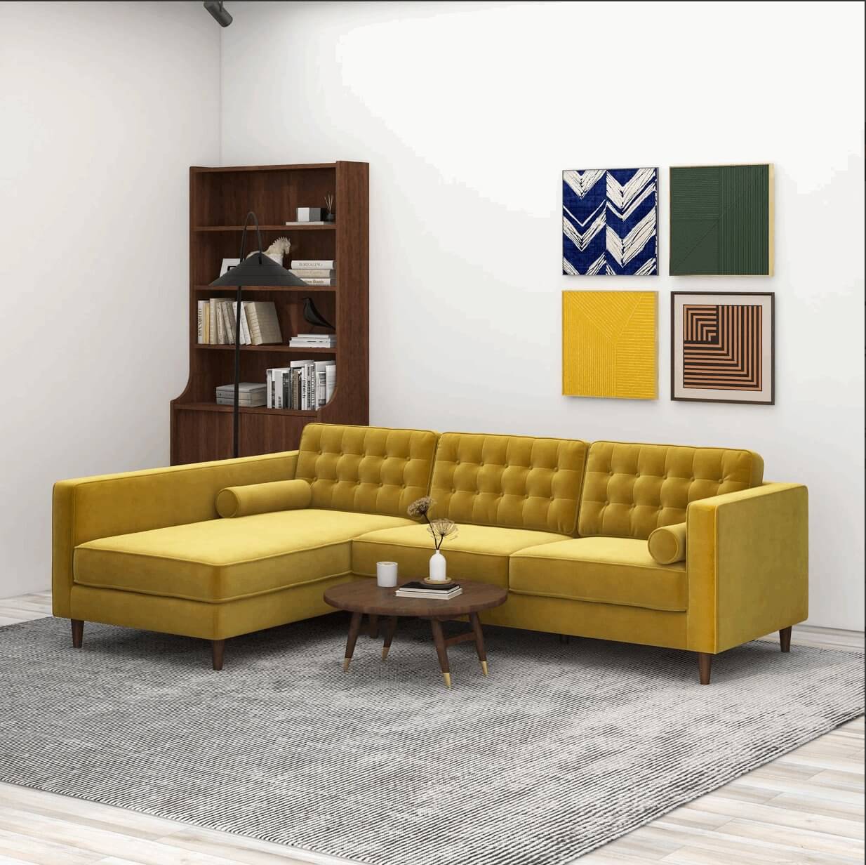 Christian MCM Tufted Velvet Chaise Sectional Sofa 102" - Revel Sofa 