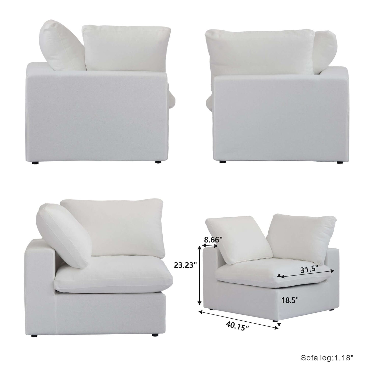 Cloud Modular Sectional Sofa in White, Gray (Customizable) - Revel Sofa 