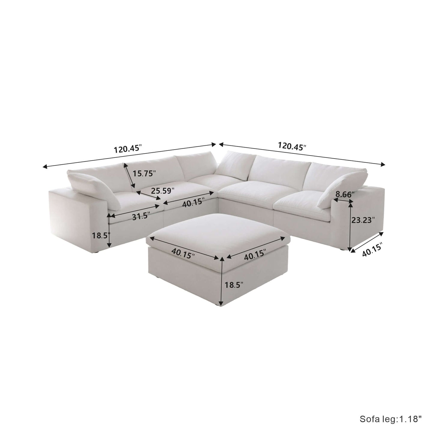 Cloud Modular Sectional Sofa in White, Gray (Customizable) - Revel Sofa 