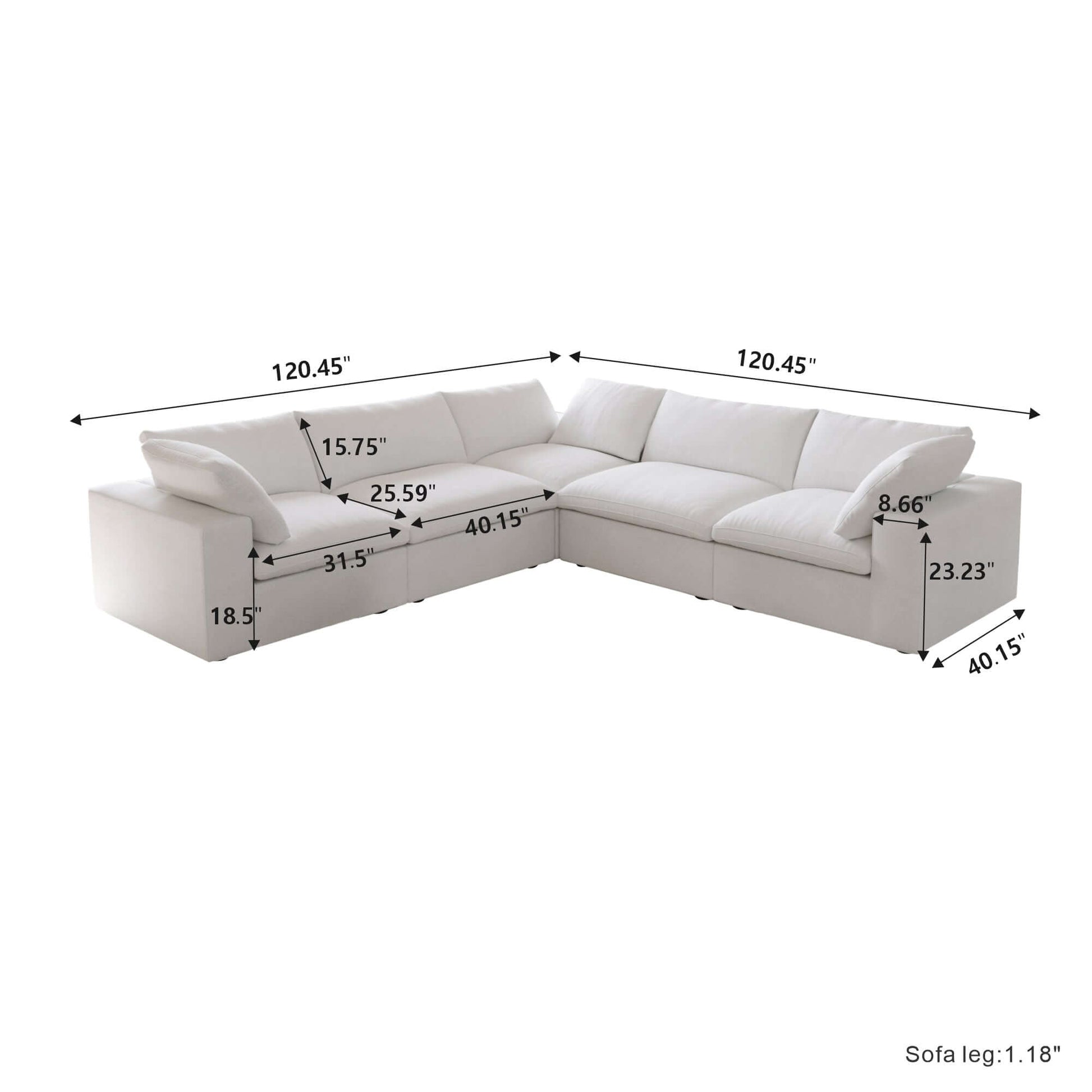 Cloud Modular Sectional Sofa in White, Gray (Customizable) - Revel Sofa 