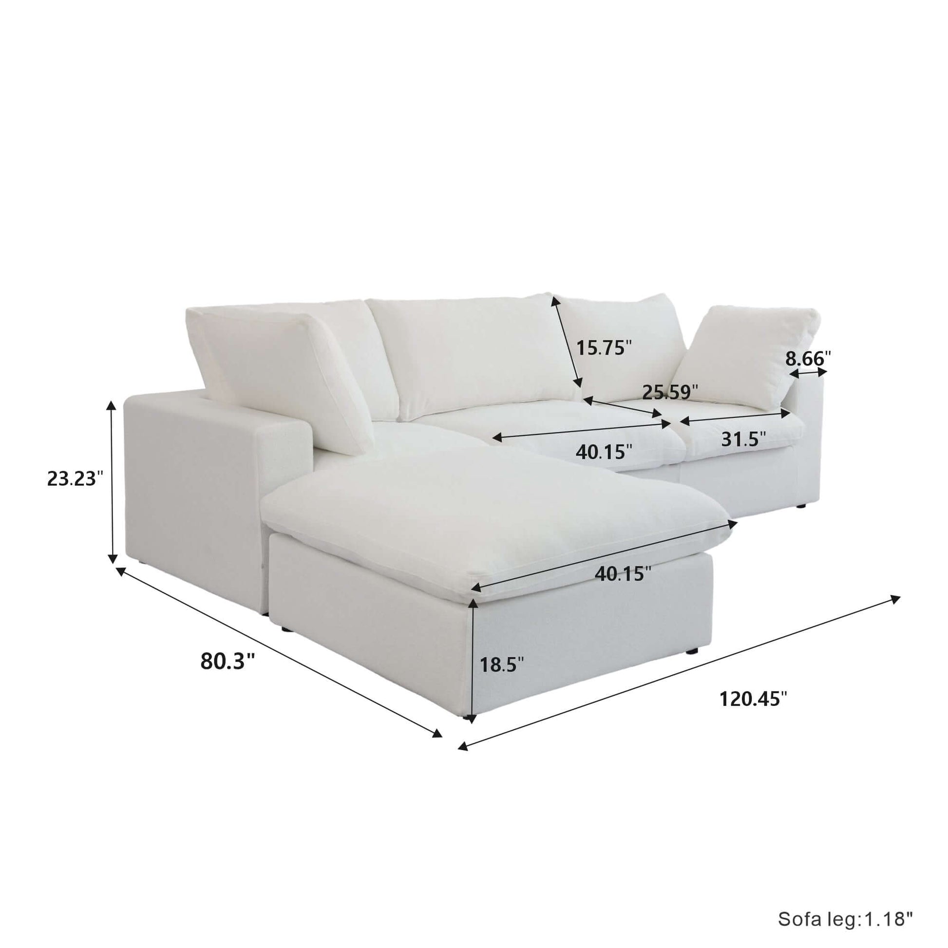 Cloud Modular Sectional Sofa in White, Gray (Customizable) - Revel Sofa 