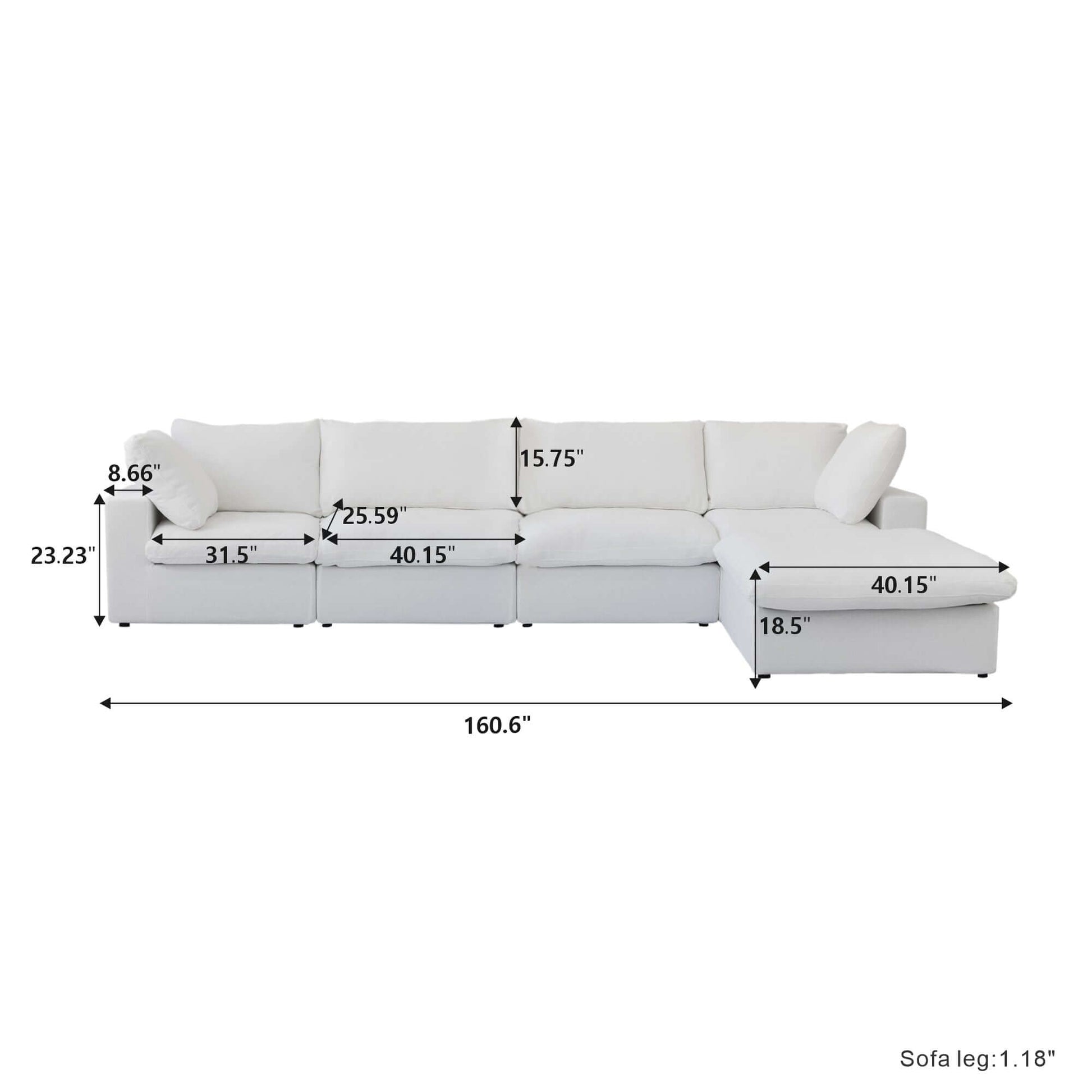 Cloud Modular Sectional Sofa in White, Gray (Customizable) - Revel Sofa 