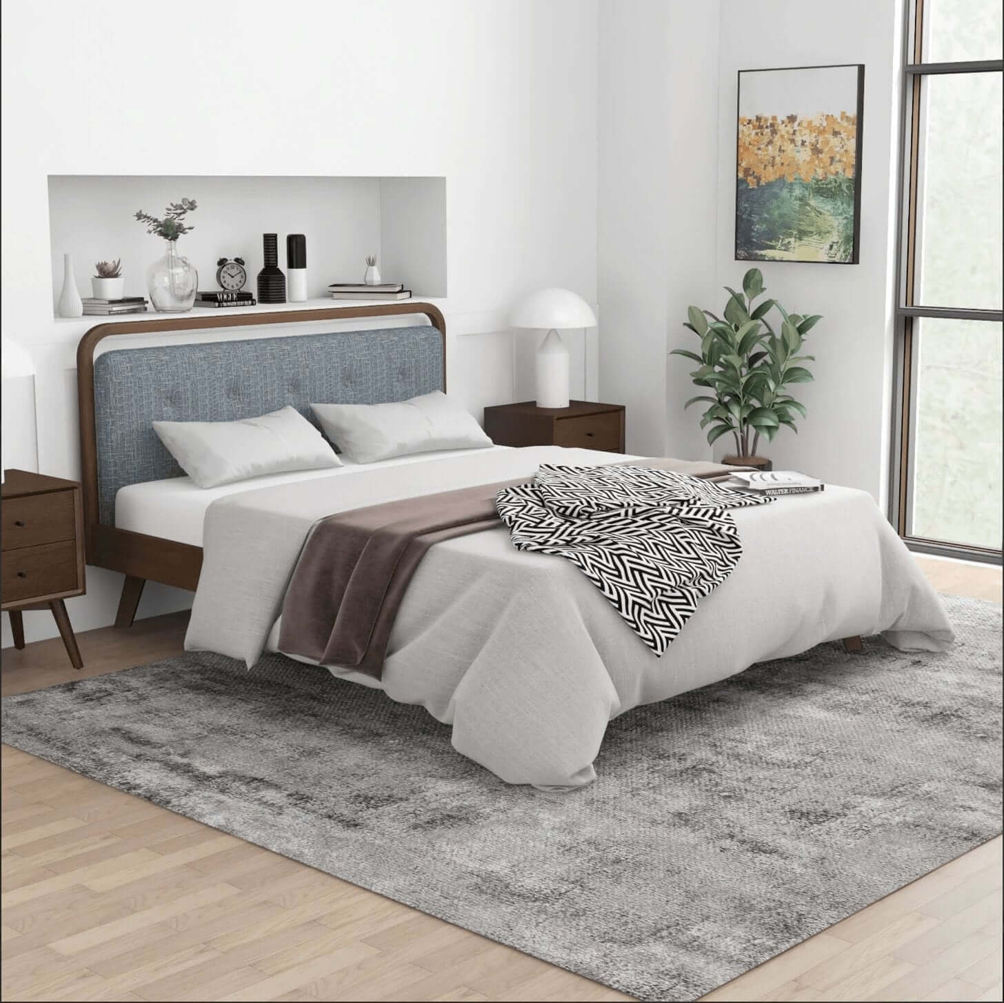 Clyda MCM Solid Wood Platform Bed Frame - Revel Sofa 