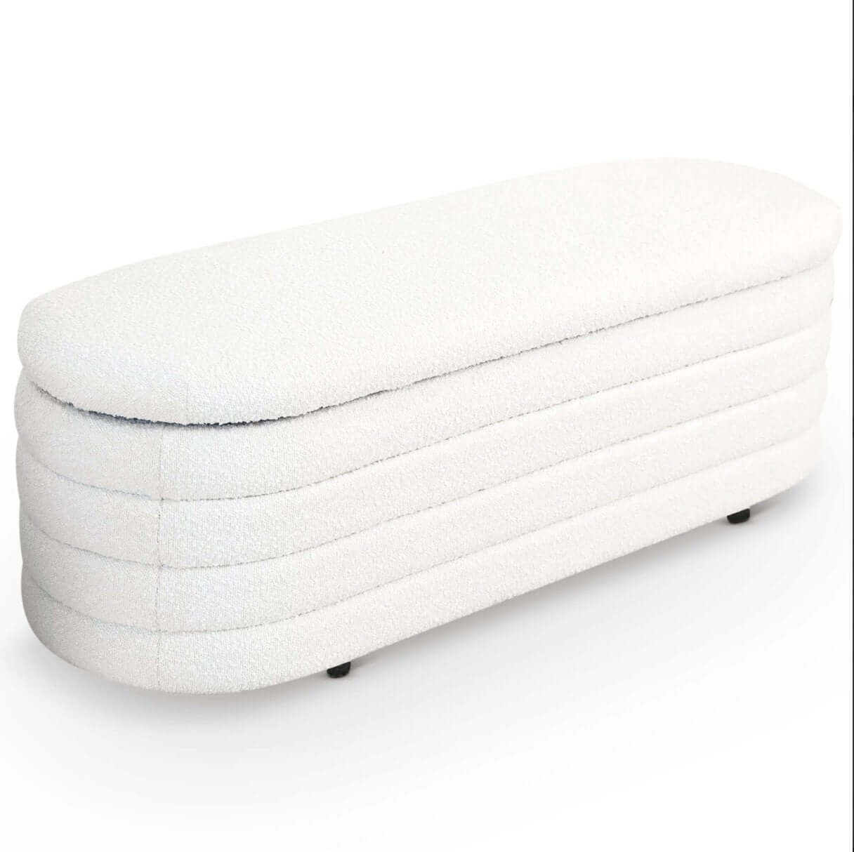 Collen White Oval Boucle Upholstered Storage Bench or Ottoman 49” - Revel Sofa 