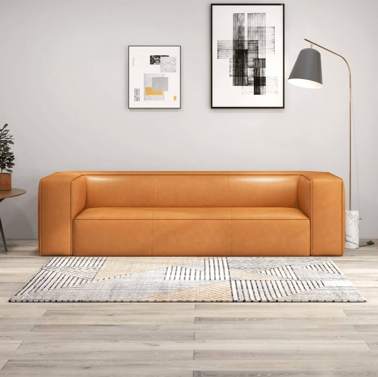 Colton Modern Contemporary Genuine Tan Leather Couch 92" - Revel Sofa 