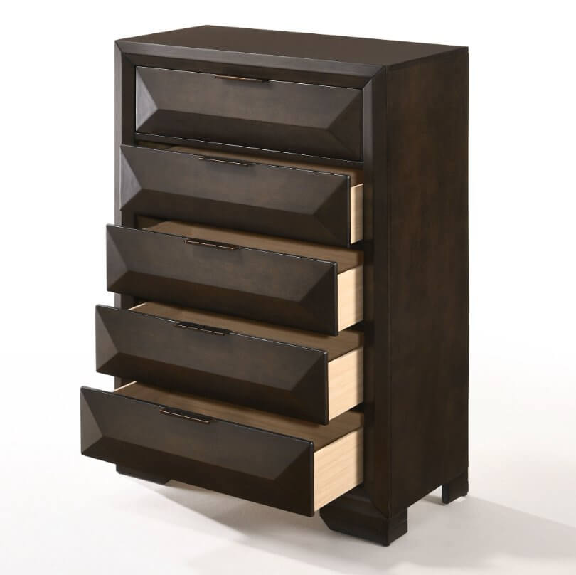 Contemporary Espresso Rubber Vertical Wood 5 Drawer Dresser - Revel Sofa 