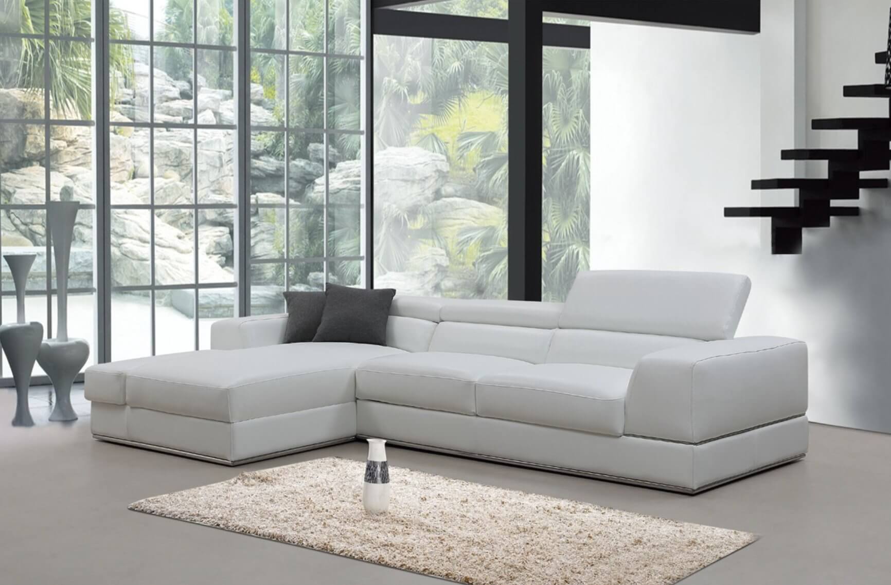Contemporary White Leather Wide Arm Left Facing Chaise Sectional Sofa 123" - Revel Sofa 