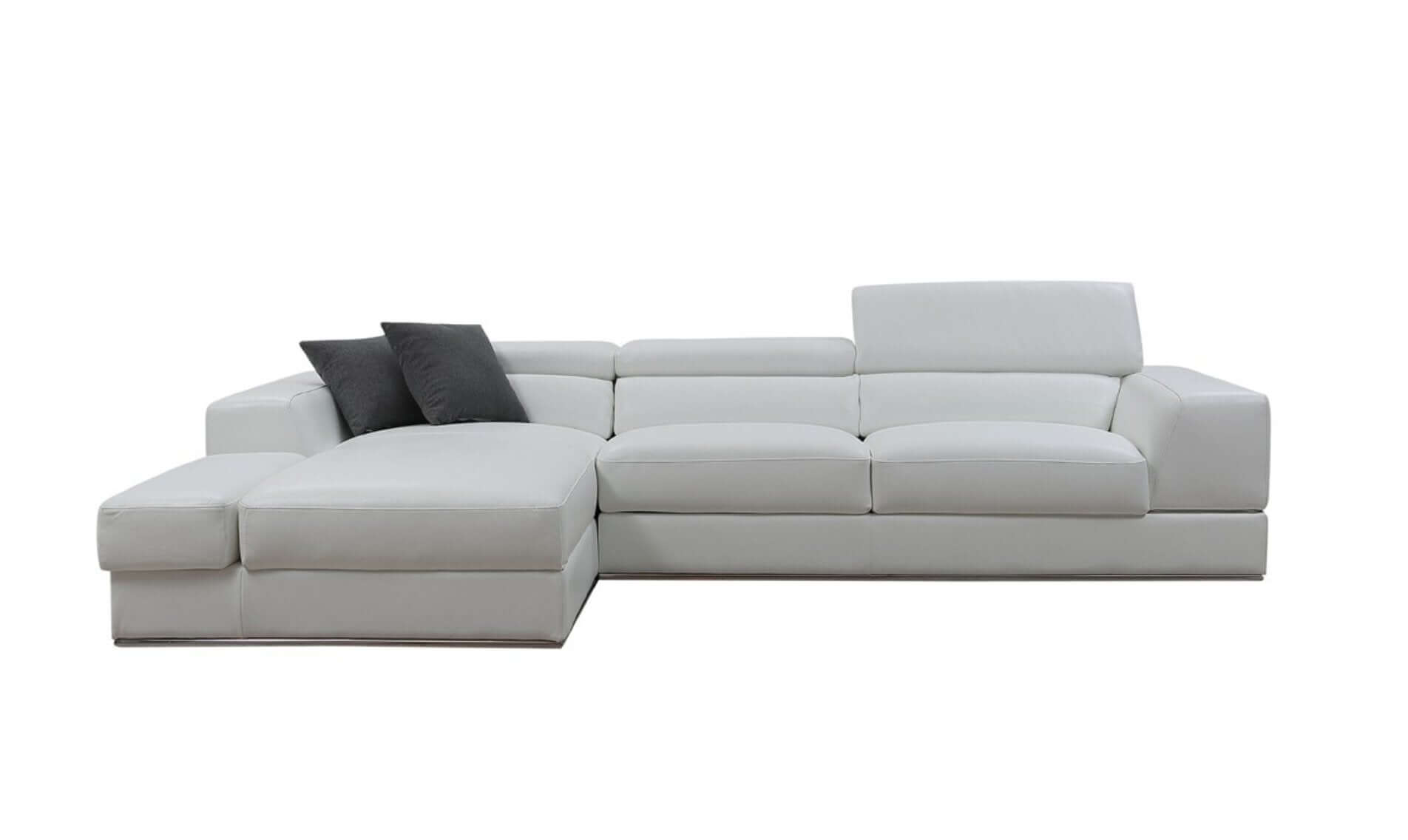 Contemporary White Leather Wide Arm Left Facing Chaise Sectional Sofa 123" - Revel Sofa 