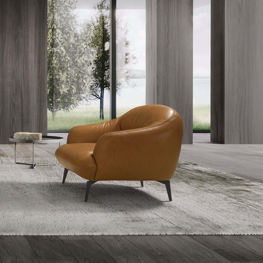 Leonia MCM Italian Genuine Leather Lounge & Accent Chair, Cognac - Revel Sofa 