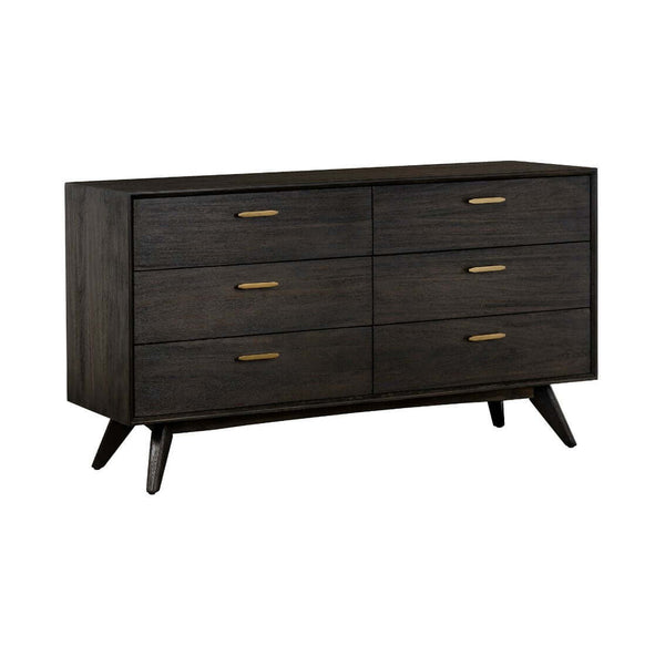 Dark Brown Solid Wood Six Drawer Dresser 63