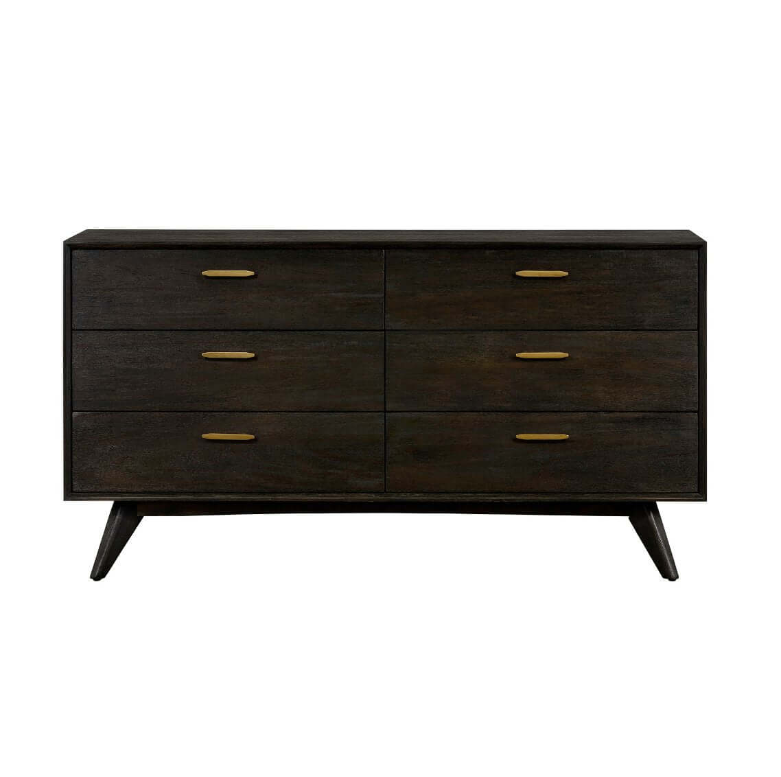 Dark Brown Solid Wood Six Drawer Dresser 63"