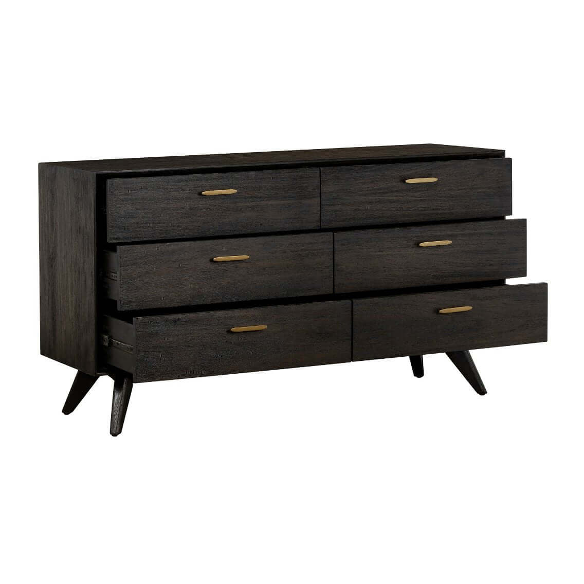 Dark Brown Solid Wood Six Drawer Dresser 63"