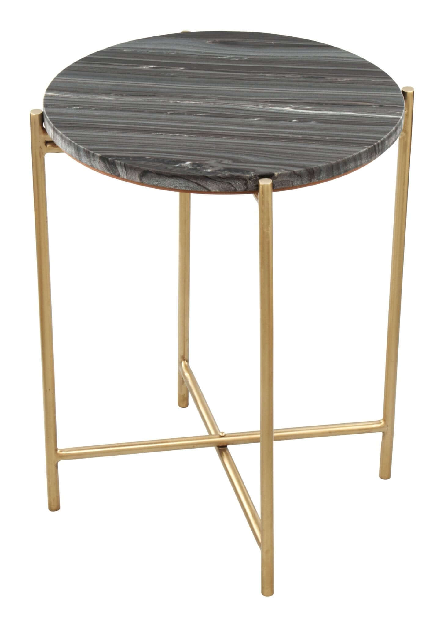 David End Table Marble Round Top in Gray & Gold - Revel Sofa 