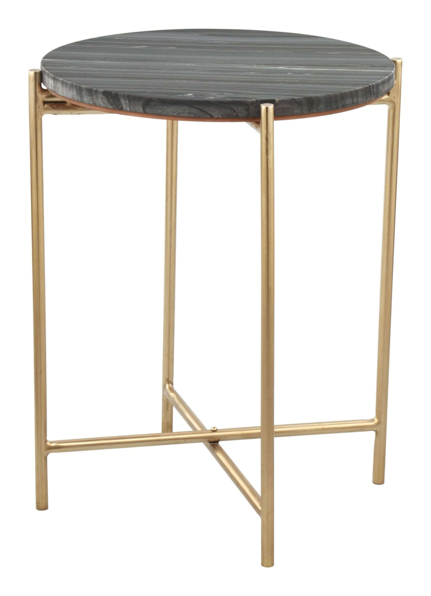 David End Table Marble Round Top in Gray & Gold - Revel Sofa 