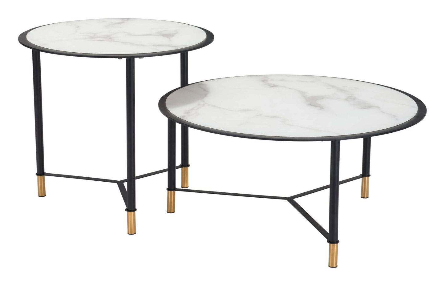 Davis Coffee Table Set (2pc) White Round Marble Top - Revel Sofa 