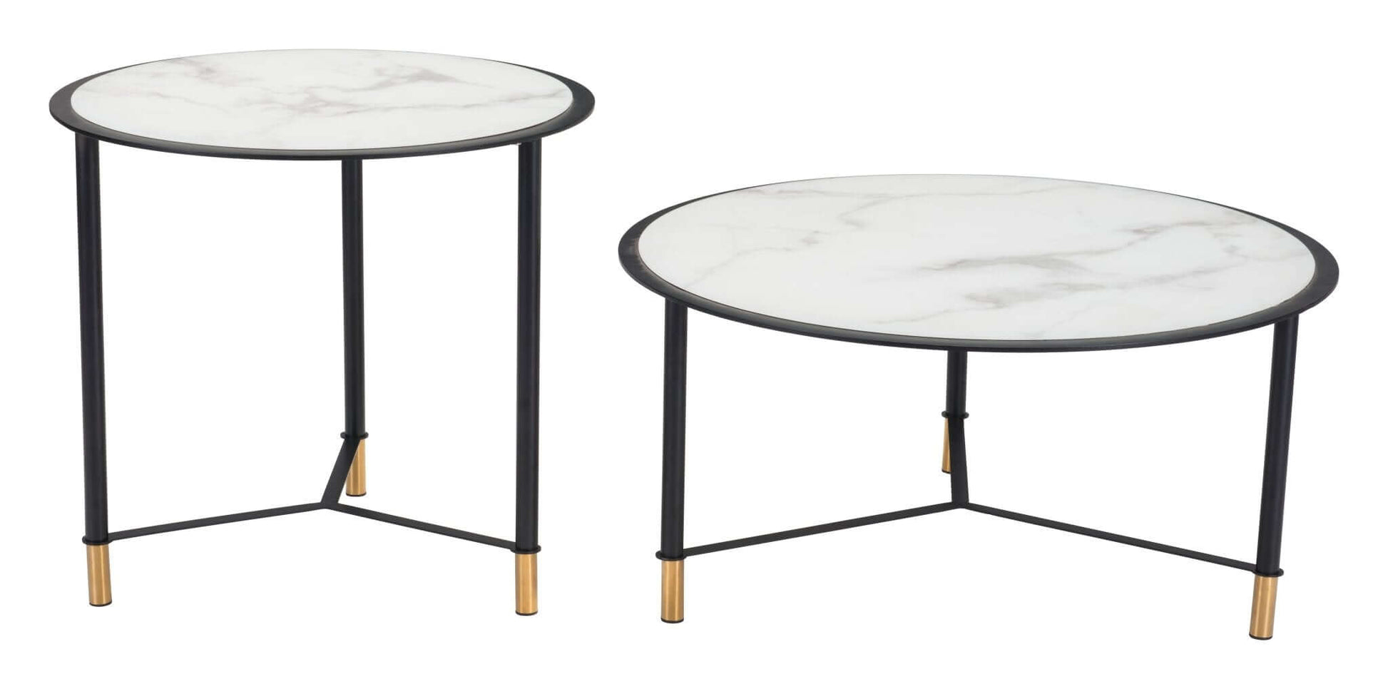 Davis Coffee Table Set (2pc) White Round Marble Top - Revel Sofa 