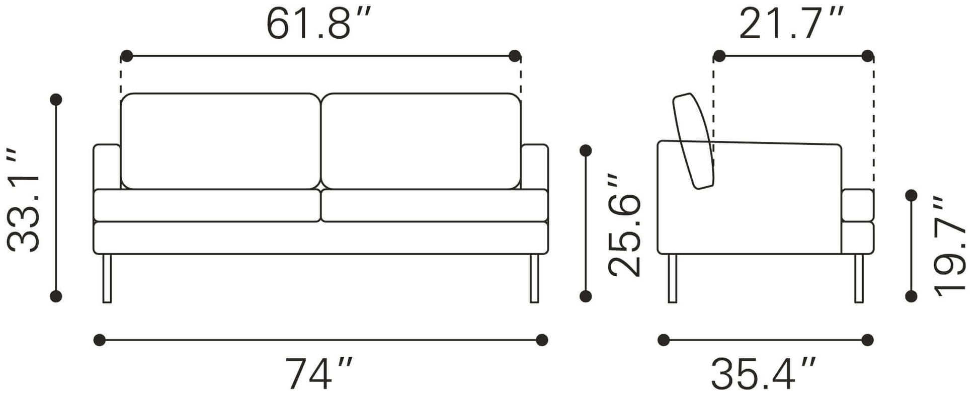 Decade Modern Classic Sofa Loveseat 72" - Revel Sofa 